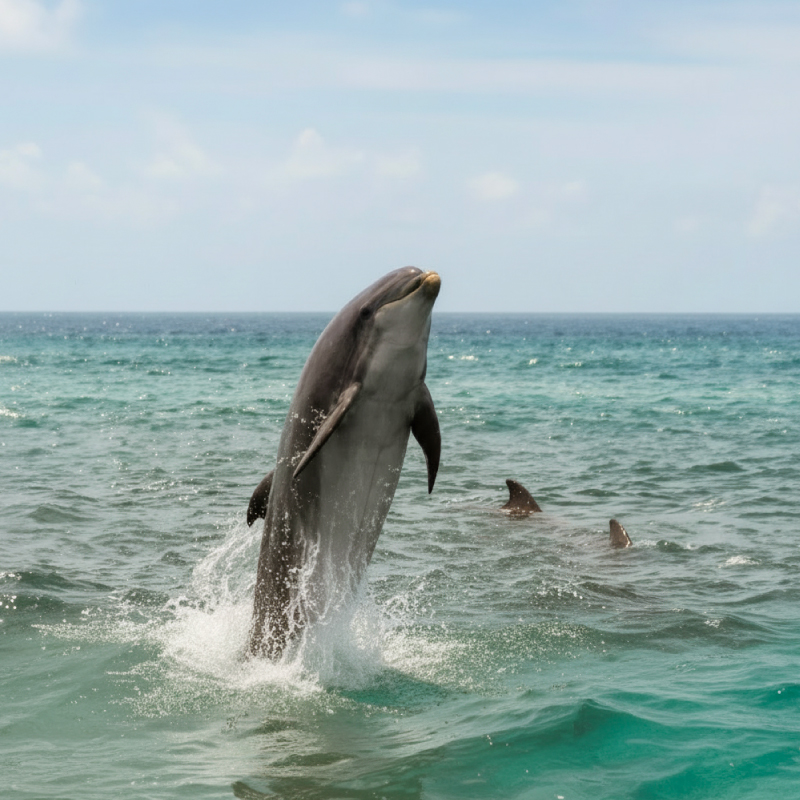 Dolphins leaping in the water