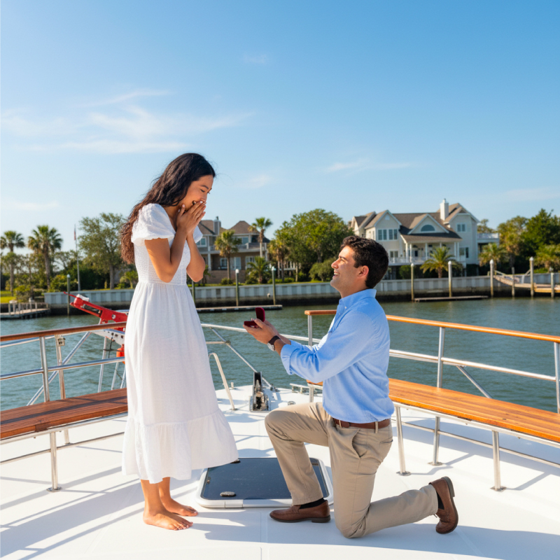 Marriage proposal on a boat