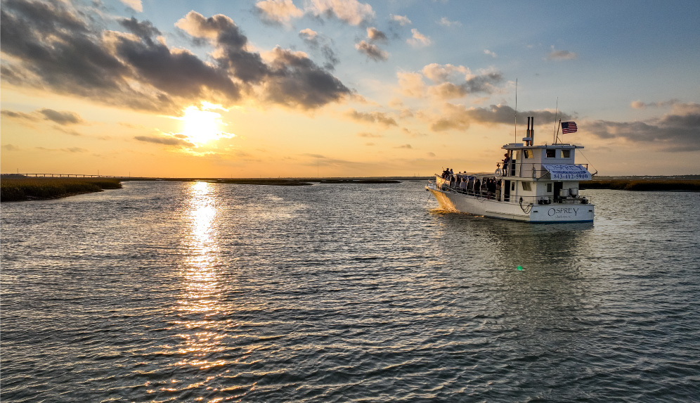 Sunset cruise on Osprey Boat Charters in Charleston
